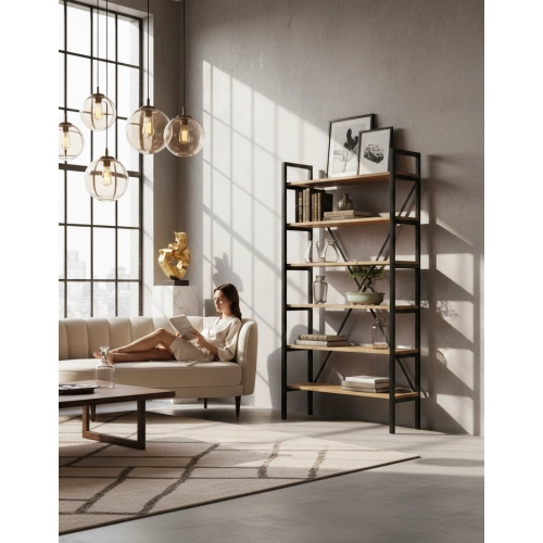 REGAŁ NA KSIĄŻKI METALOWY DREWNO LITE DĄB JESION OLCHA RNK-11